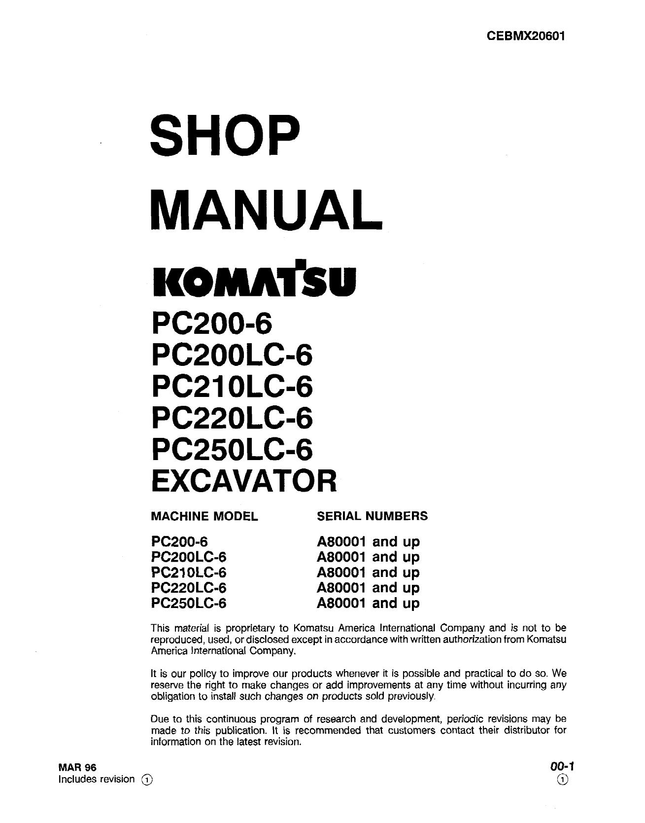 PC200-6, PC2OOLC-6, PC21 OLC-6, PC22OLC-6, PC25OLC-6 Shop Manual